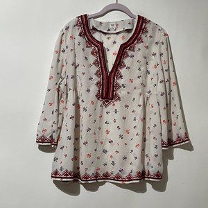 Gap women’s size XL white ember floral print long sleeve embroidered top